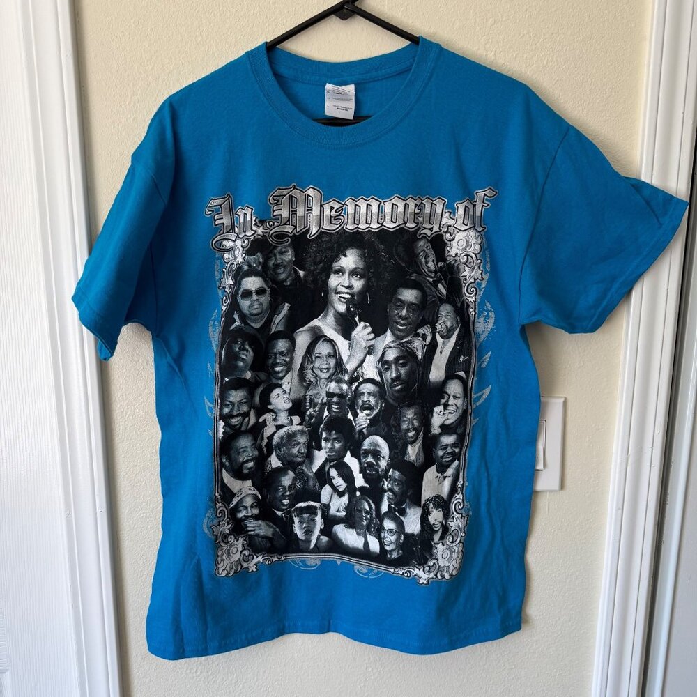 Memorial Rap Music Tee Shirt Tupac Biggie & Many More Blue Sz L